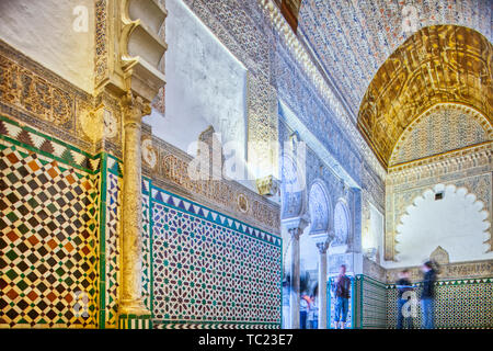 Sala de los Pasos Perdidos, Alcoba Real, Alcázar, Siviglia, Spagna. Foto Stock