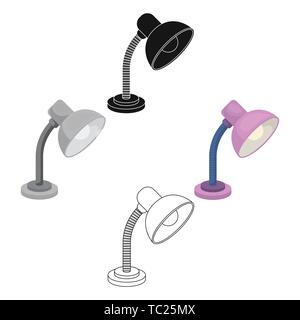 Viola lampada da tavolo. Luce per rendere le lezioni .Scuola e istruzione unica icona in cartoon,nero stile simbolo vettore stock web illustrazioni. Illustrazione Vettoriale