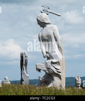 Scultura di granito nella Valle dei santi, Quenequillec, Brittany, Francia. Foto Stock