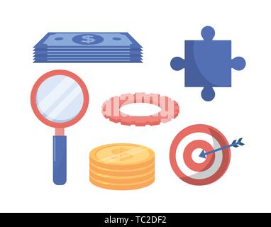 Set di business strategia di lavoro di squadra di informazioni su sfondo bianco illustrazione vettoriale Illustrazione Vettoriale