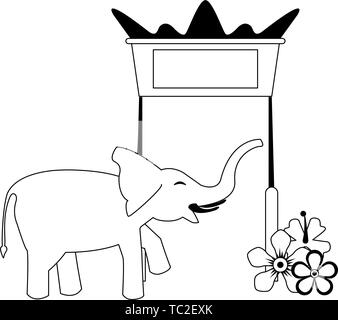 Red gate, elefante e fiorisce in bianco e nero Illustrazione Vettoriale