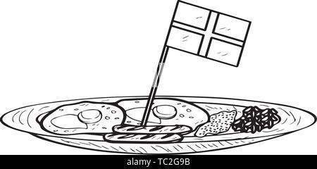 Tratidional colazione inglese con una bandiera - vettore di contorno Illustrazione Vettoriale