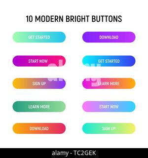 Chiamata all'azione pulsanti web impostato. Gradiente e colore brillante design per la pagina web. Illustrazione Vettoriale