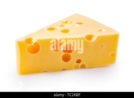 Pezzo di formaggio isolato su sfondo bianco. Foto Stock