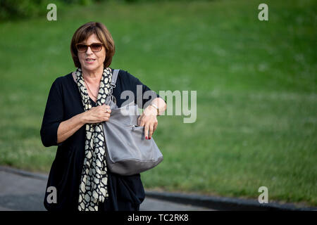 Berlino, Germania. 04 Giugno, 2019. Ulla Schmidt (SPD), ex Ministro federale della sanità, va al jetty di MS Havel Regina prima il Seeheimer Kreis asparagi crociera sul Lago Wannsee. Il Seeheimer Kreis, un gruppo di lavoro del DOCUP i deputati del Parlamento europeo, ha organizzato il viaggio di asparagi dal 1961. Credito: Christoph Soeder/dpa/Alamy Live News Foto Stock