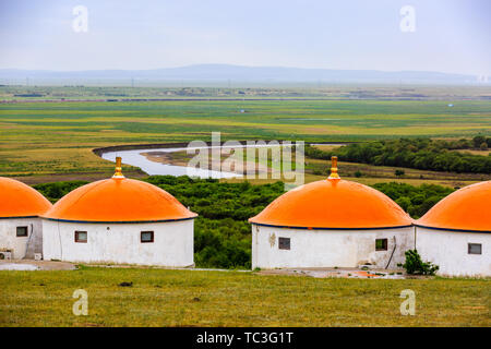 Hulunbuir Bayan Hushuo tribale mongolo yurt, Mongolia interna Foto Stock