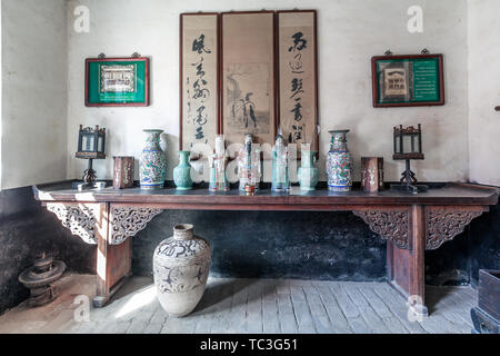 Arredamenti per interni di Jin mercanti e Dinastia Qing nel Museo Tianjixiang, Pingyao Città Antica, nella provincia di Shanxi, Cina Foto Stock