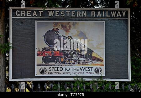 Un vintage Great Western Railway pubblicità segno a Severn Valley Heritage Railway Foto Stock