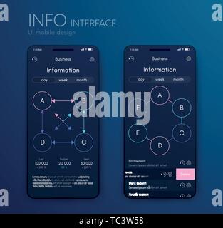 La grafica vettoriale infographics mobile con quattro e sei opzioni. Modello per la creazione di applicazioni mobili, layout di flusso di lavoro, diagramma, banner web design Illustrazione Vettoriale