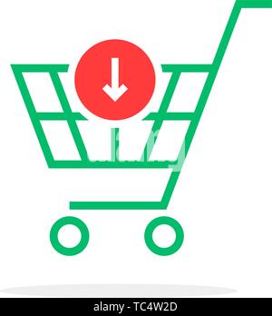 Verde linea sottile semplice carrello con aggiunta di acquisto Illustrazione Vettoriale