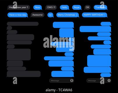 Illustrazione Vettoriale di differenti dimensioni piatto SMS messaggi di bolle in Modalità Buia Illustrazione Vettoriale