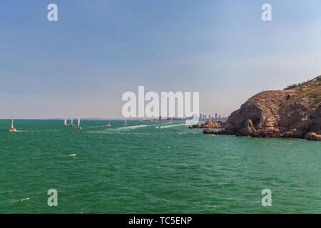 Mare Bohai scenario di Penglai Changshan isole, Yantai, Provincia di Shandong, Cina Foto Stock