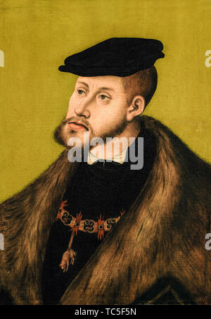 Carlo V (1500-1558), Sacro Romano Imperatore, 1519-1556, ritratto di Lucas Cranach il Vecchio, 1533 Foto Stock