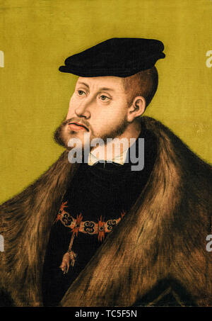 Lucas Cranach il Vecchio, Carlo V (1500-1558), Sacro Romano Imperatore, 1519-1556, ritratto, 1533 Foto Stock