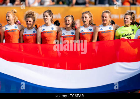 EINDHOVEN, 04-06-2019, Pro League (donne) , Paesi Bassi - Germania , olandese line-up Foto Stock