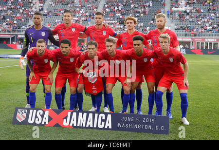 Washington DC, Stati Uniti d'America. 5 Giugno, 2019. Stati Uniti Nazionale Maschile a partire undici prima di un amichevole internazionale partita di calcio tra gli Stati Uniti Nazionale Maschile e il giamaicano nazionale maschile in campo Audi a Washington DC. Justin Cooper/CSM/Alamy Live News Foto Stock