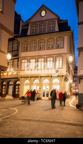 12 maggio 2019, Assia, Frankfurt/Main: i visitatori del museo notte passa il 'Struwwelpeter-Museum' (m) nella nuova Francoforte Città Vecchia. Foto: Andreas Arnold/dpa Foto Stock