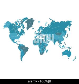 Mappa vettoriale del mondo, con frontiere di Paesi e i nomi pronto per incisione laser o taglio. Illustrazione Vettoriale
