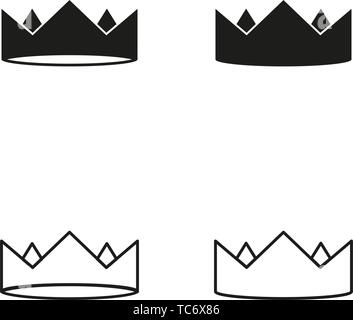 Crown icon set, nel glifo e stile di contorno, illustrazione di vettore isolato su sfondo bianco Illustrazione Vettoriale