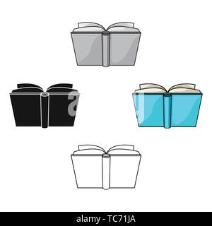 Aperto blu icona a forma di libro in cartoon,design nero isolato su sfondo bianco. Libri stock simbolo illustrazione vettoriale. Illustrazione Vettoriale