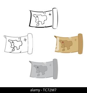 Tesoro icona mappa cartoon,nero. Lo Strinare western icona da selvaggio west cartoon. Illustrazione Vettoriale