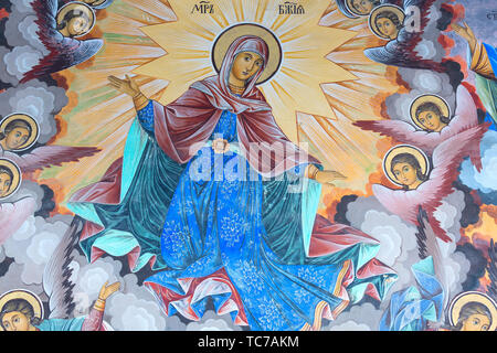 Rila, Bulgaria - 27 Ottobre 2017: pittura murale presso la chiesa del monastero di Rila, Bulgaria Foto Stock