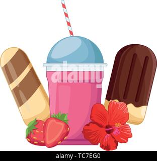 Frullato e gelati con fragole Illustrazione Vettoriale