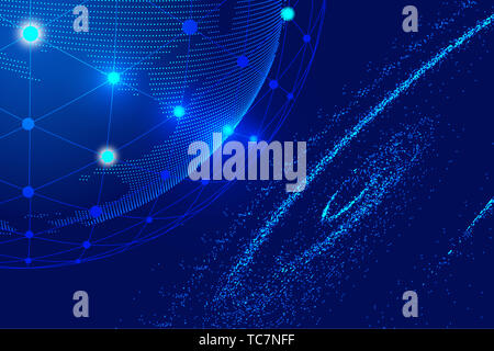 Cosmic wormhole vortex, mappa del mondo, punto, linea composizione, che rappresenta la rete globale di connessione, importanza internazionale. Foto Stock