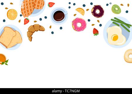 Ancora in vita con prima colazione in appartamento doodle style vista superiore e con posto per testo illustrazione vettoriale Illustrazione Vettoriale