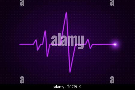 Cuore il concetto di impulso. Incandescente linea medicale. Lo sfondo del settore sanitario. Diagramma di impulsi con gradiente luminoso. Heartbeat modello d'arte. Visualizzazione della salute Illustrazione Vettoriale