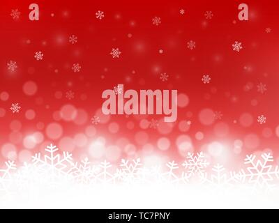 Neve rossa sullo sfondo. I fiocchi di neve con particelle e bokeh di fondo. Uno sfondo sfocato. Sfondo di natale. Vacanze a tema d'inverno. Illustrazione Vettoriale Illustrazione Vettoriale