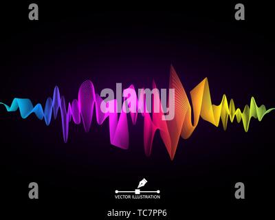 Sound wave concept. Colorate equalizzatore digitale. Abstract elemento audio. Impulso di musica su sfondo scuro. Futuristico elemento di colore. Luminose beat analyzer Illustrazione Vettoriale