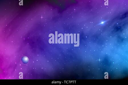 Sfondo spazio. Stelle lucenti e di Stardust. Via Lattea, pianeta, colorato con galaxy nebulosa. Abstract sfondo futuristico. Vettore realistica Illustrazione Vettoriale