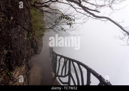 Sky camminare in montagna Tianmen in fuga molto pesante di foschia, nebbia o invertito il cloud Zhangjiajie, Hunan, Cina Foto Stock