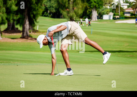 Miami Beach Florida, campo da golf pubblico di Normandy Shores, battaglia al torneo Shores NCAA Division II, varietà, allievo di educazione degli studenti Foto Stock