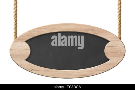 Vecchio ovale con lavagna luminosa telaio in legno appesi a funi Foto Stock
