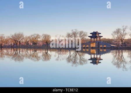 La Peach Blossoms in occidente argine del Beijing Summer Palace sono in piena fioritura. Foto Stock