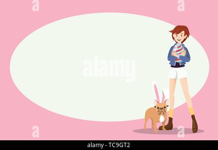 Ragazza e cane il giorno di Pasqua con copyspace Illustrazione Vettoriale