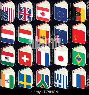 Prenota bandiere di paesi popolari. Illustrazione Vettoriale. Raccolta di 220 bandiere del mondo. La precisione dei colori. Semplici modifiche. Illustrazione Vettoriale