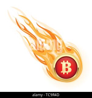 Il declino del Bitcoin - caduta di flaming bitcoin, cryptocurrency drop Illustrazione Vettoriale