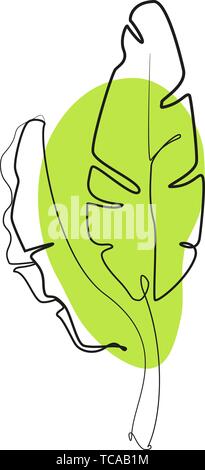Un disegno della linea. Line art. Un disegno della linea. Disegno del contorno di foglie di banano. Tropical Stampa di moda in uno stile minimalista per la decorazione di interni, Illustrazione Vettoriale