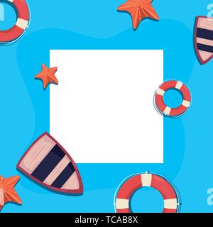 Estate Vacanze barca badge salvagente starfish illustrazione vettoriale Illustrazione Vettoriale