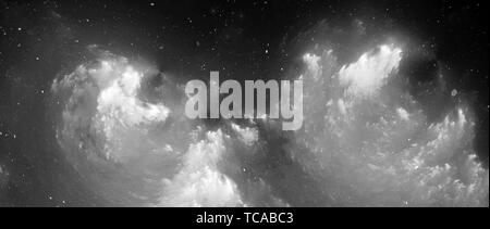 Nebulosa widescreen in bianco e nero, generato dal computer intensità astratta mappa, rendering 3D Foto Stock