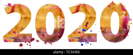 Anno Nuovo 2020 numero di acquerelli isolati su sfondo bianco Foto Stock