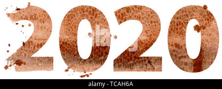 Anno Nuovo 2020 numero di acquerelli isolati su sfondo bianco Foto Stock