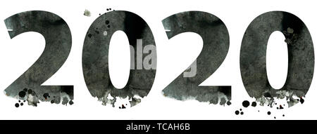 Anno Nuovo 2020 numero di acquerelli isolati su sfondo bianco Foto Stock