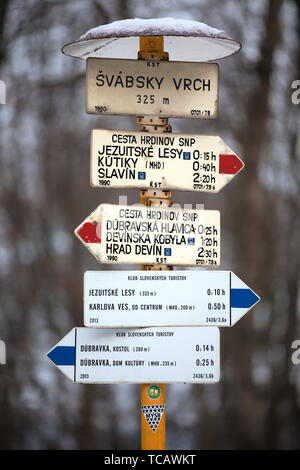 Segni di escursioni nei boschi vicino a Devinska Kobyla, Bratislava, Slovacchia Foto Stock