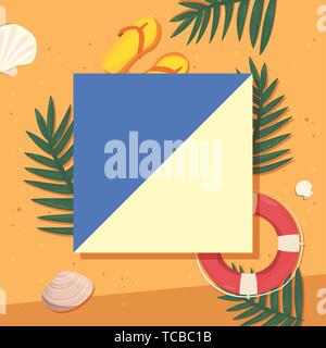 Estate vacanze ciambella badge flip flop lascia illustrazione vettoriale Illustrazione Vettoriale