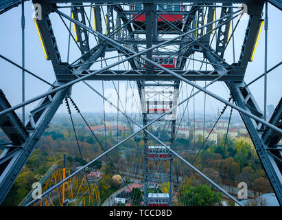 La vista di Vienna dal Wiener Riesenrad - Il Viennese Ruota Gigante nel parco del Prater di Vienna del 04/11/2018.Picture da Julie Edwards Foto Stock