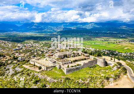 Veduta aerea del castello di Lekuresi in Saranda, Albania Foto Stock